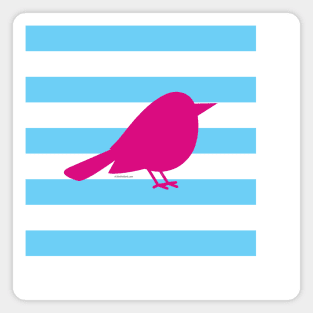 Magenta Bird Silhouette On Light Blue White Horizontal Stripes Magnet